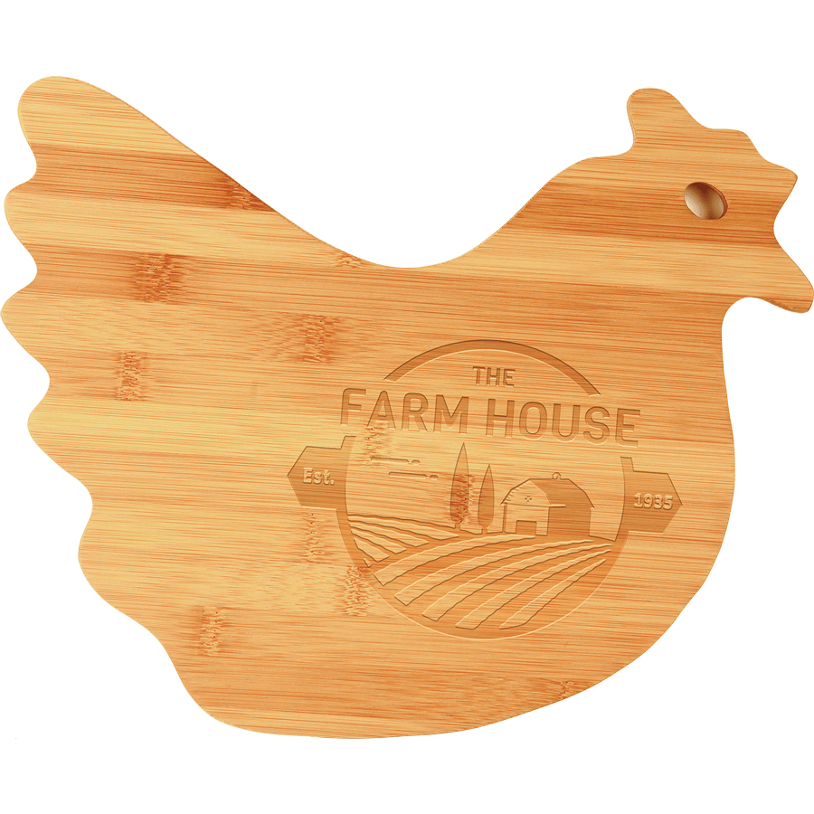 13 1/2" x 10 7/8" Bamboo Hen Shaped Cutting Board - Perfect Etch