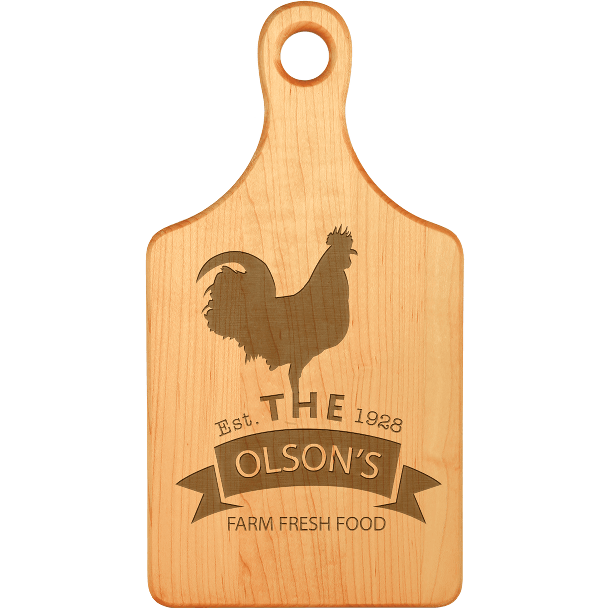 13 1/2" x 7" Maple Paddle Shaped Cutting Board - Perfect Etch