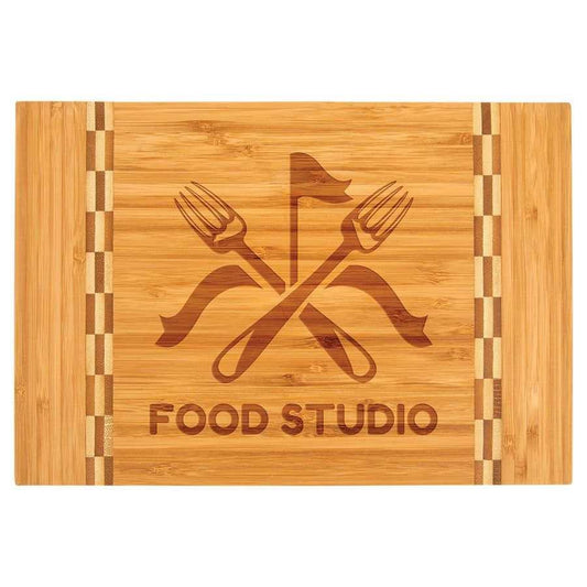 Bamboo Butcher Block Inlay Cutting Board - 12" x 8 1/4" - Perfect Etch