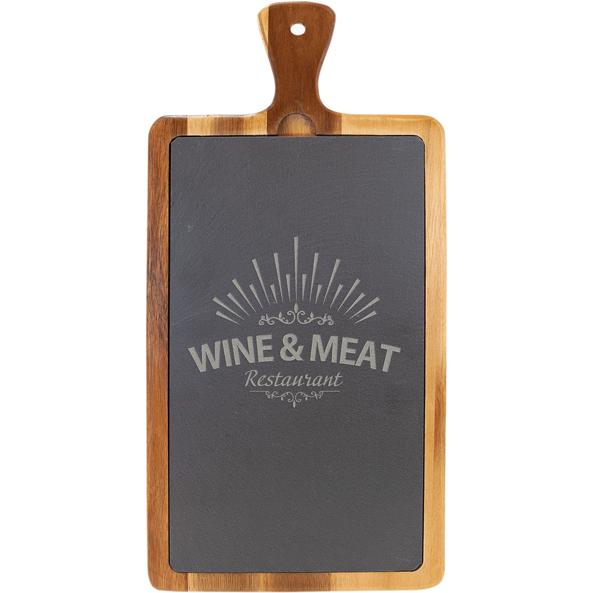 Acacia Wood and Slate Cutting Board - Elegant Kitchen Essential - Perfect Etch