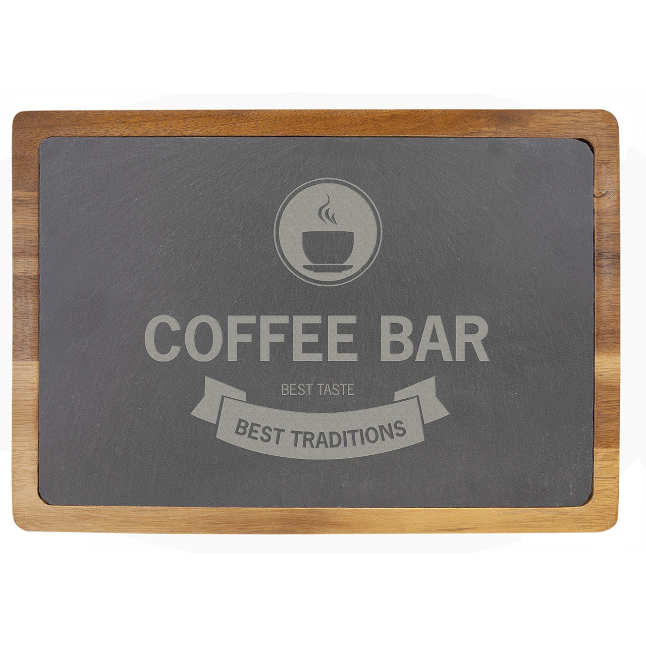 Acacia Wood and Slate Fusion Cutting Board - 13" x 9" - Perfect Etch