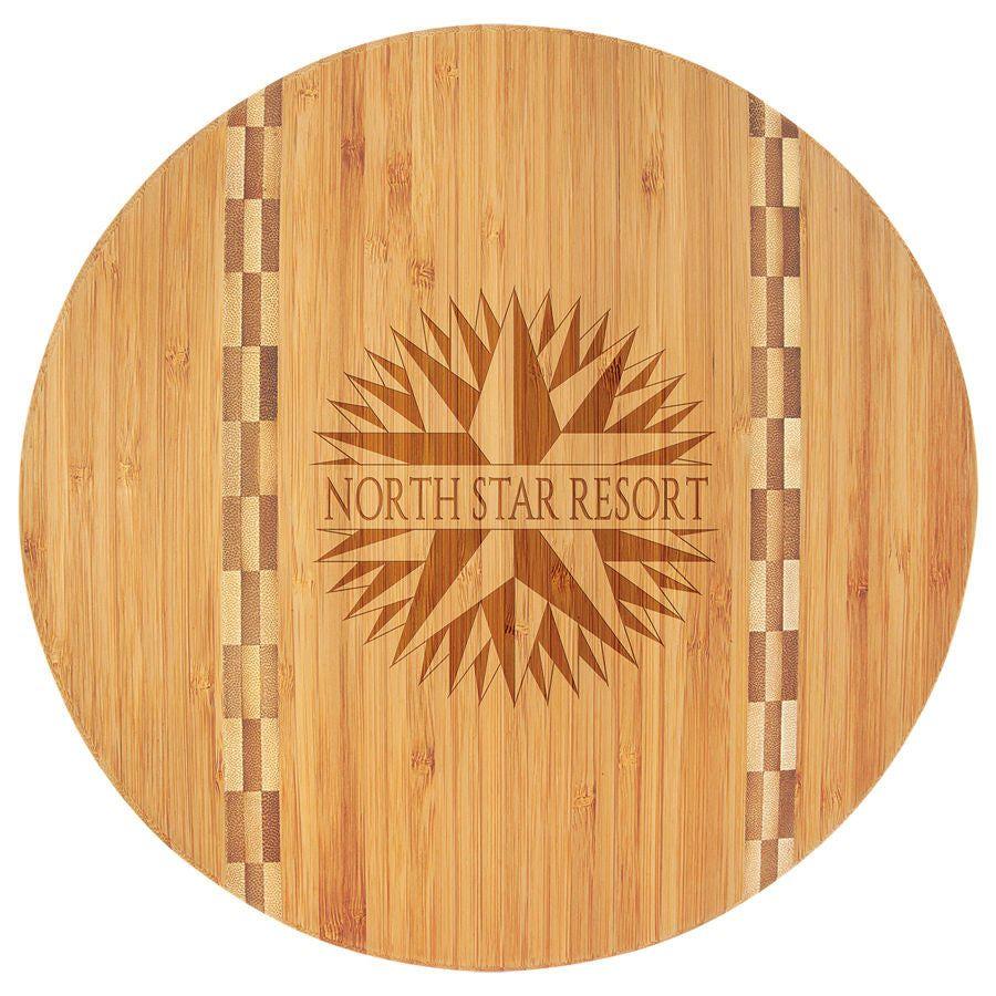 Bamboo Butcher Block Inlay Cutting Board - 11 3/4" Round - Perfect Etch