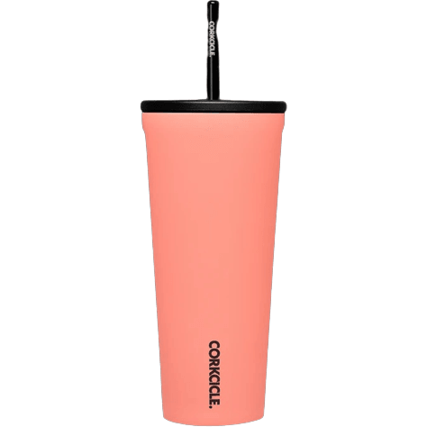 Coral Corkcicle 24oz Cold Cup with Silicone Straw - Stay Hydrated in Style! - Perfect Etch