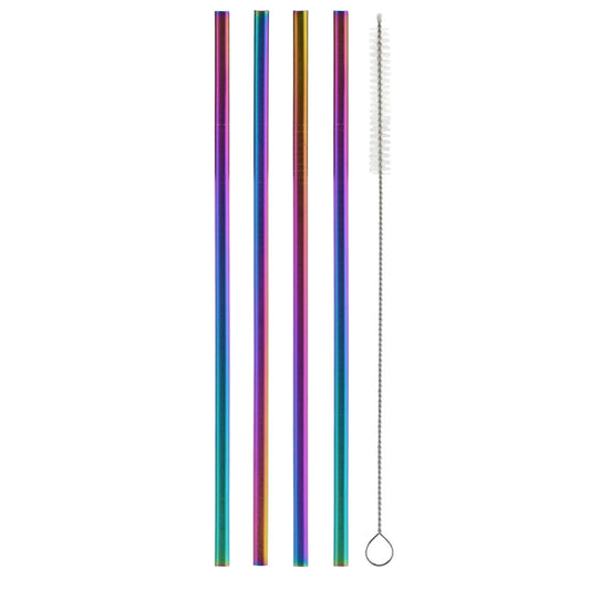 Metallic Rainbow Straight Stainless Steel Straw (4 pack)