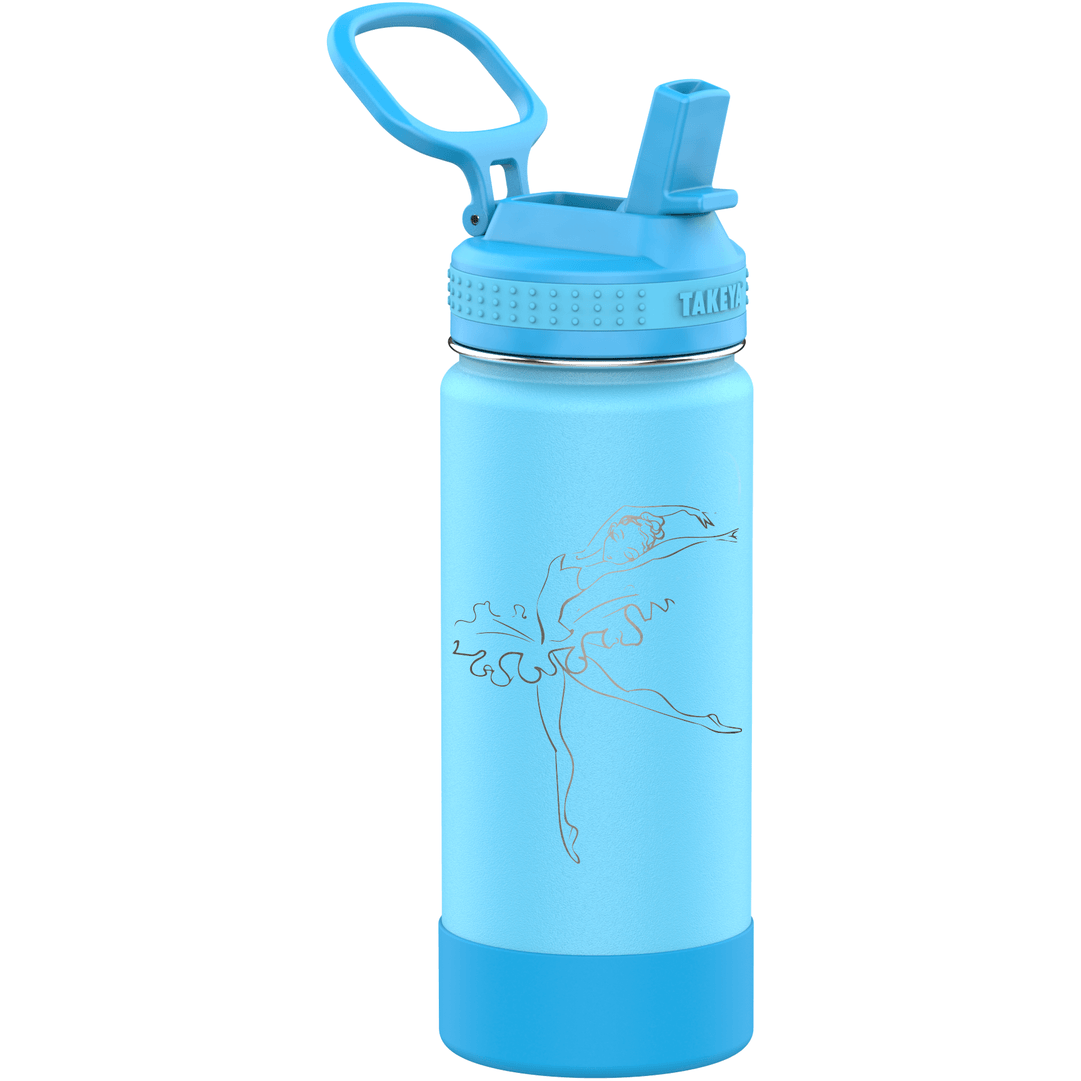 Takeya 16 oz Active Kids Stainless Steel Water Bottle with Straw Lid - Ocean Blue/Aqua - Perfect Etch