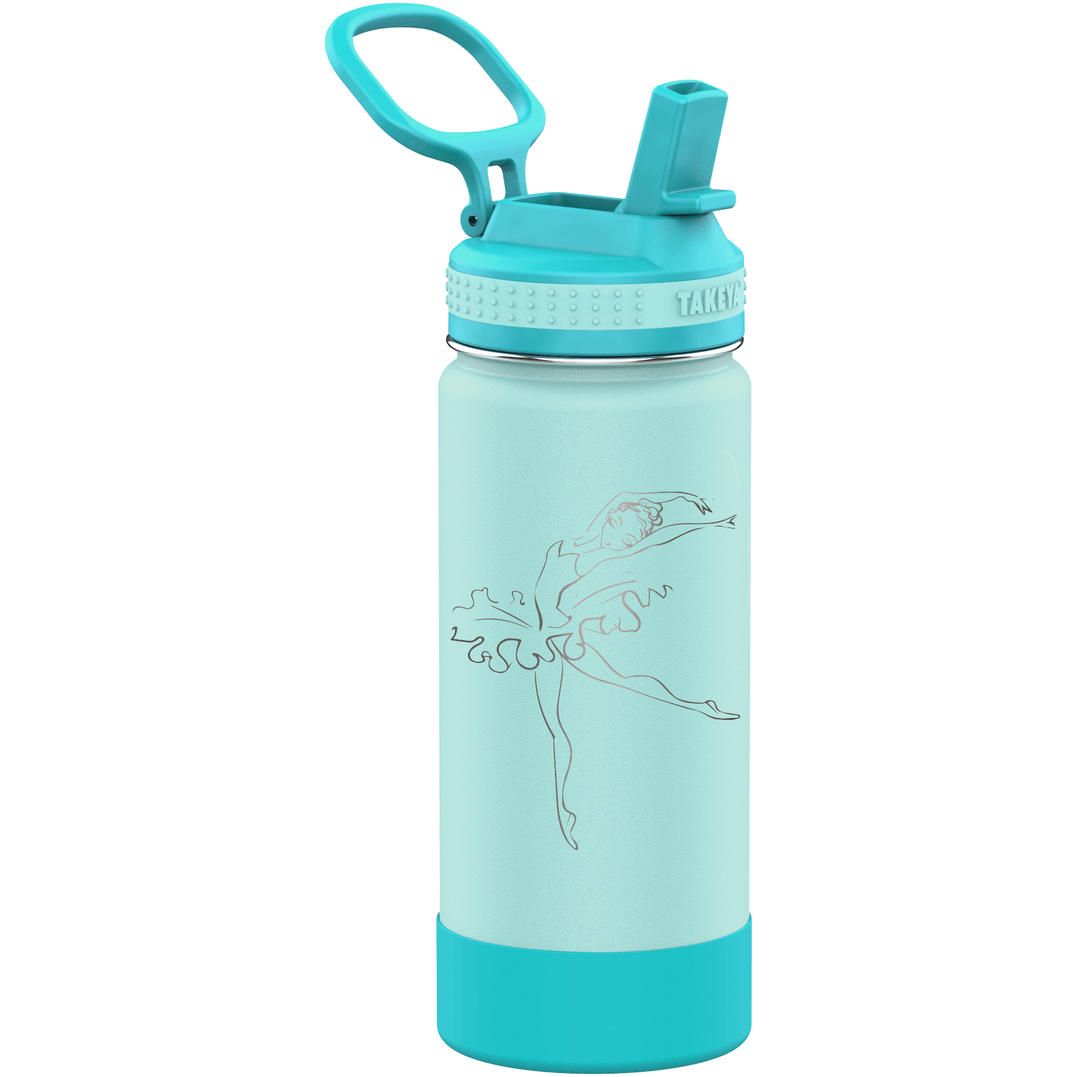 Takeya 16 oz Actives Kids Water Bottle w/ Straw Lid - Surfer/ Lagoon - Perfect Etch